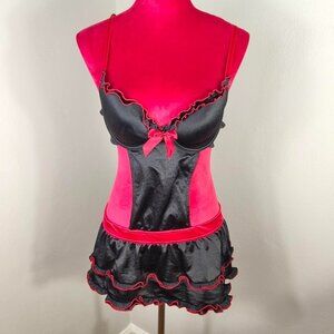Sexy Black and Red Valentines Day Lingerie Babydoll Maid Outfit 36B